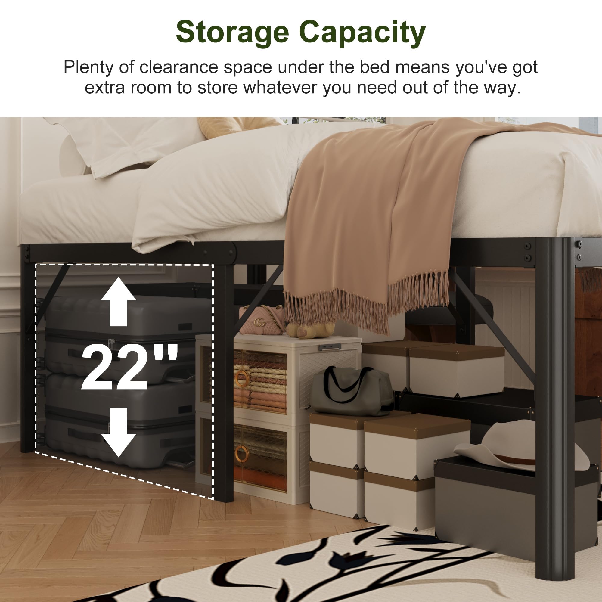 Amazon.com: Yicensen 22 Inch High Full Bed Frame with Rounded